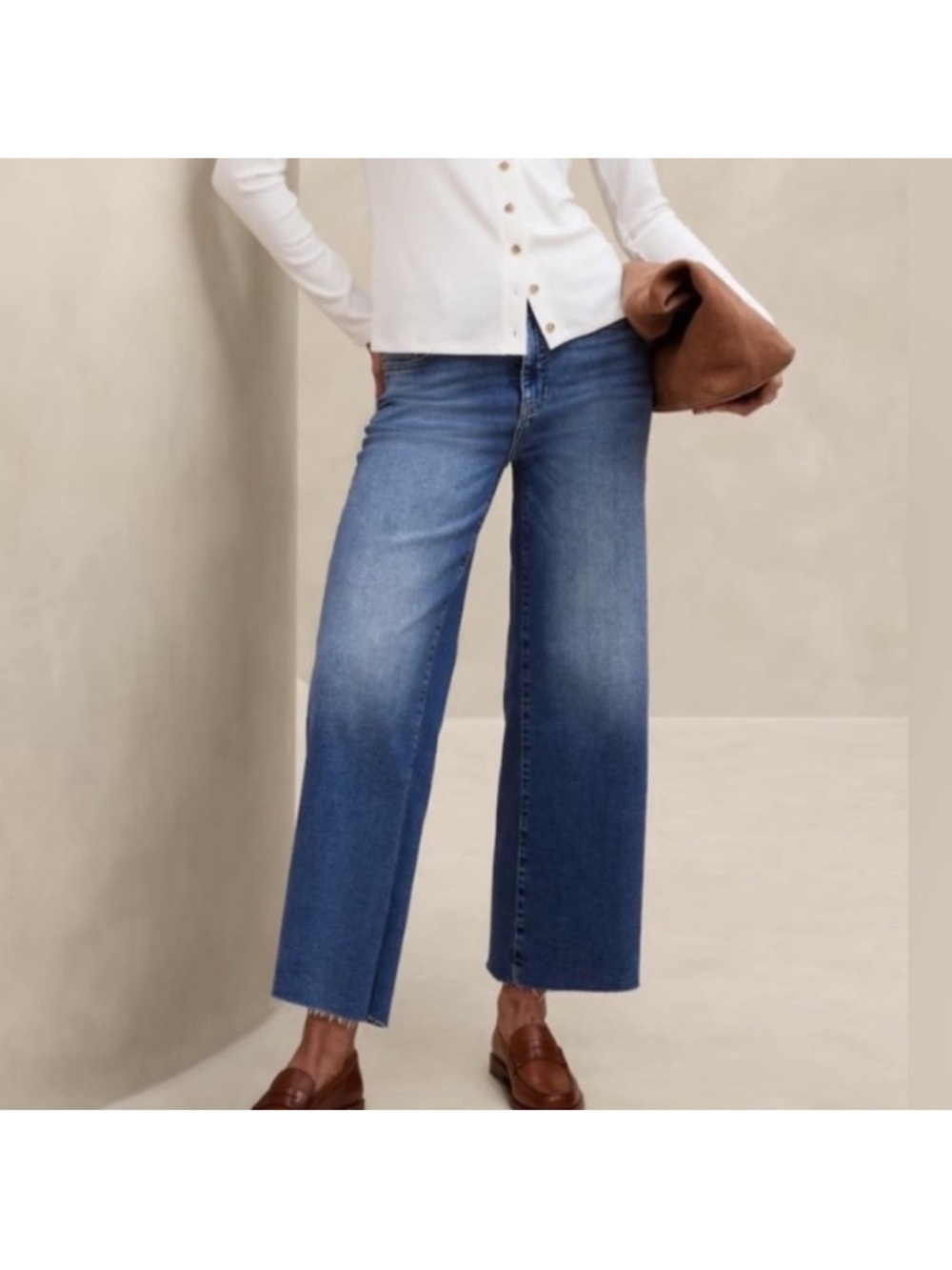 Banana Republic High Rise Medium Wash Wide Leg Cropped Jeans Size 25/0